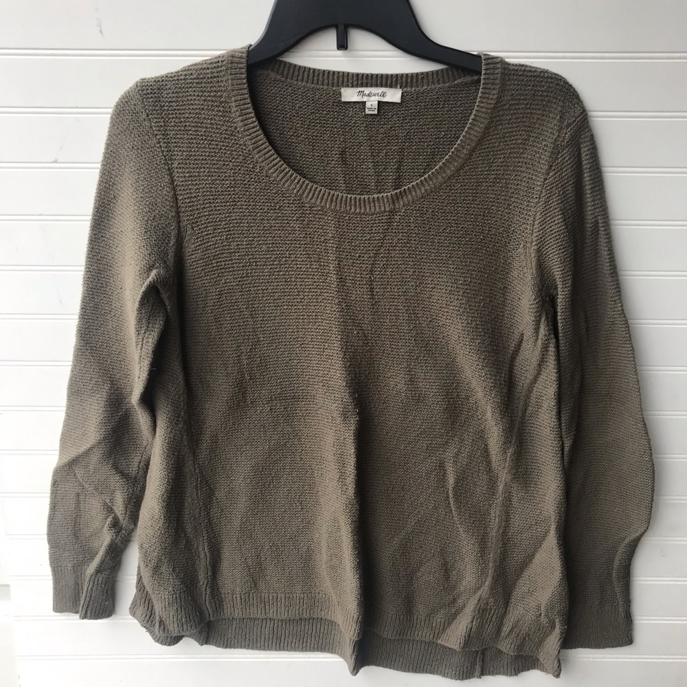 Madewell Scoop Neck Knit Sweater Olive Green Taupe